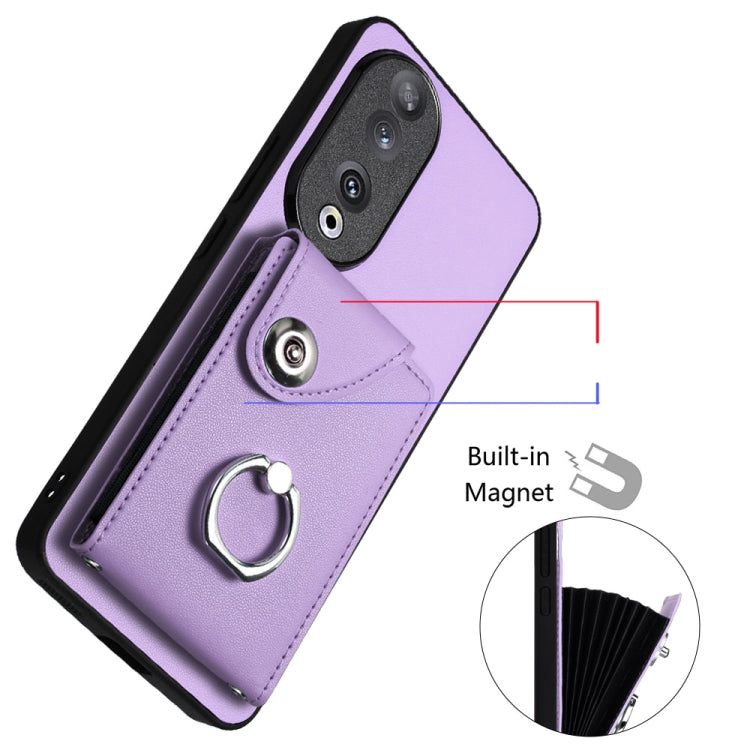 For Honor 90 Organ Card Bag Ring Holder PU Phone Case(Purple)