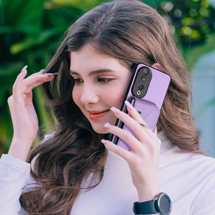 For Honor 90 Organ Card Bag Ring Holder PU Phone Case(Purple)