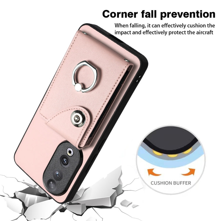 For Honor 90 Organ Card Bag Ring Holder PU Phone Case(Pink)