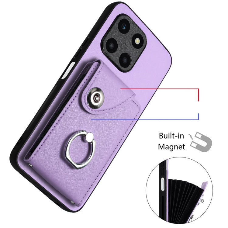 For Honor X6a Organ Card Bag Ring Holder PU Phone Case(Purple)