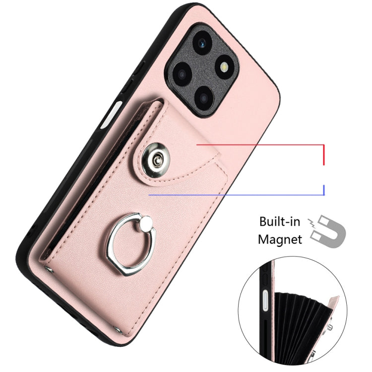 For Honor X6a Organ Card Bag Ring Holder PU Phone Case(Pink)