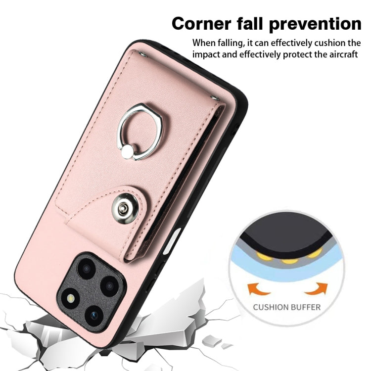For Honor X6a Organ Card Bag Ring Holder PU Phone Case(Pink)