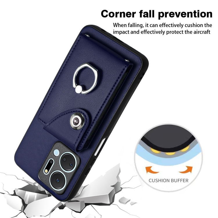 For Honor X7a / Play7T Organ Card Bag Ring Holder PU Phone Case(Blue)