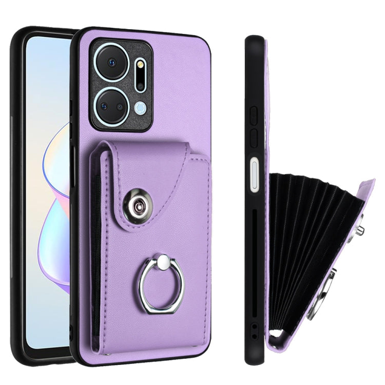For Honor X7a / Play7T Organ Card Bag Ring Holder PU Phone Case(Purple)