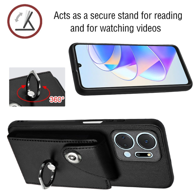 For Honor X7a / Play7T Organ Card Bag Ring Holder PU Phone Case(Black)