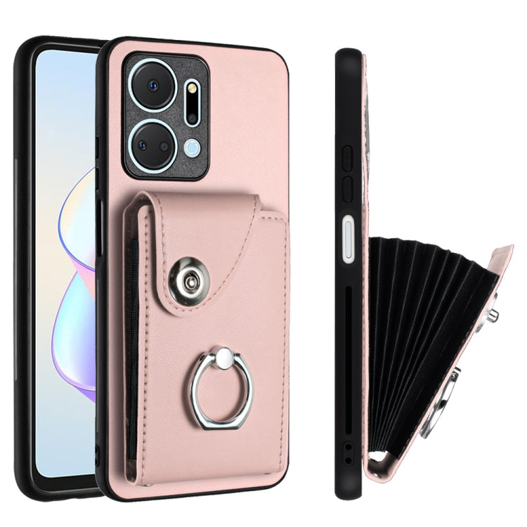 For Honor X7a / Play7T Organ Card Bag Ring Holder PU Phone Case(Pink)