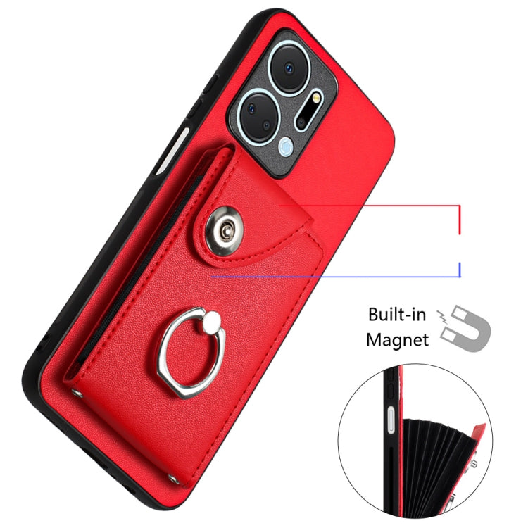 For Honor X7a / Play7T Organ Card Bag Ring Holder PU Phone Case(Red)