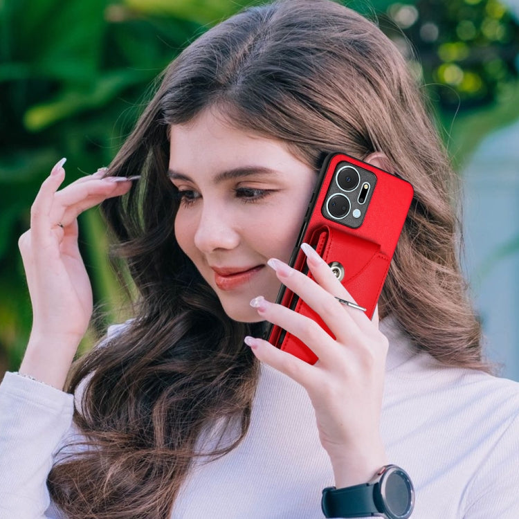 For Honor X7a / Play7T Organ Card Bag Ring Holder PU Phone Case(Red)