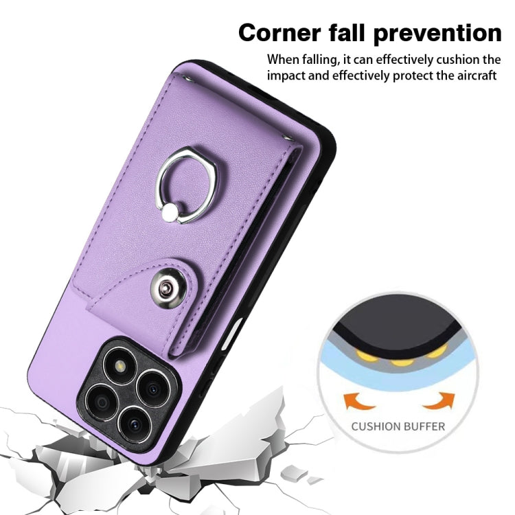 For Honor X8a Organ Card Bag Ring Holder PU Phone Case(Purple)