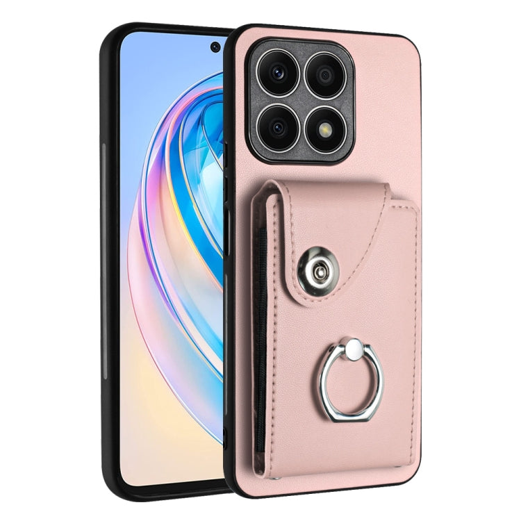 For Honor X8a Organ Card Bag Ring Holder PU Phone Case(Pink)