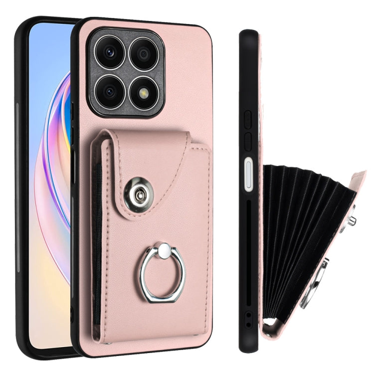 For Honor X8a Organ Card Bag Ring Holder PU Phone Case(Pink)