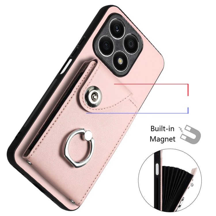 For Honor X8a Organ Card Bag Ring Holder PU Phone Case(Pink)