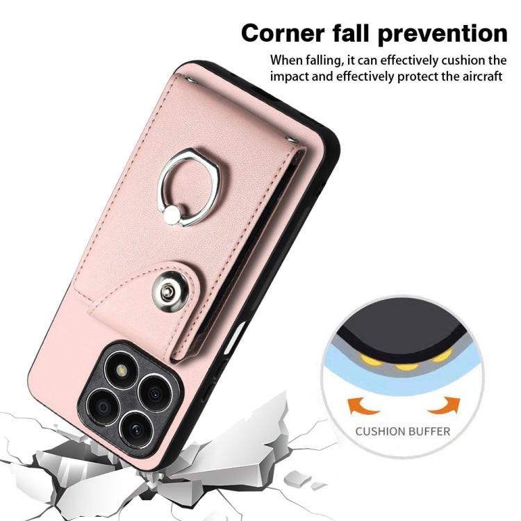 For Honor X8a Organ Card Bag Ring Holder PU Phone Case(Pink)
