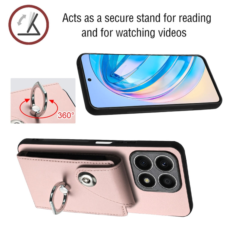 For Honor X8a Organ Card Bag Ring Holder PU Phone Case(Pink)