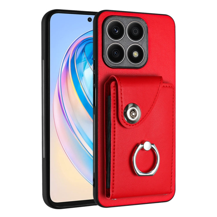 For Honor X8a Organ Card Bag Ring Holder PU Phone Case(Red)