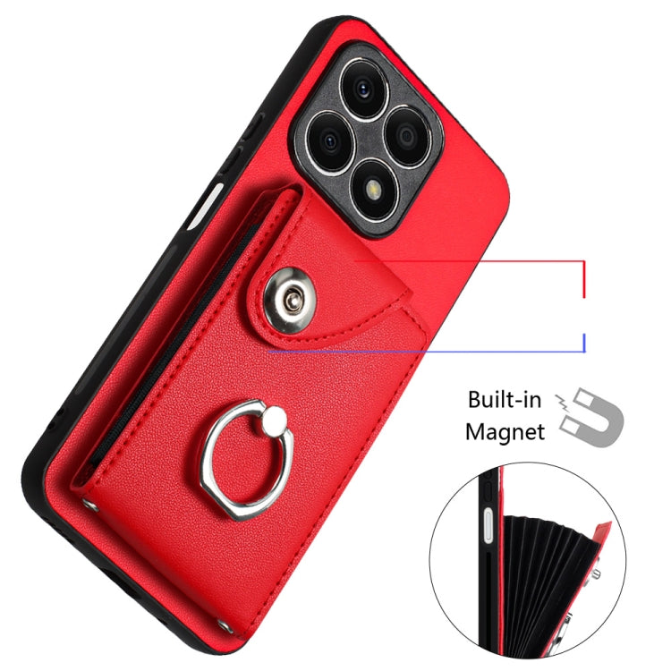 For Honor X8a Organ Card Bag Ring Holder PU Phone Case(Red)