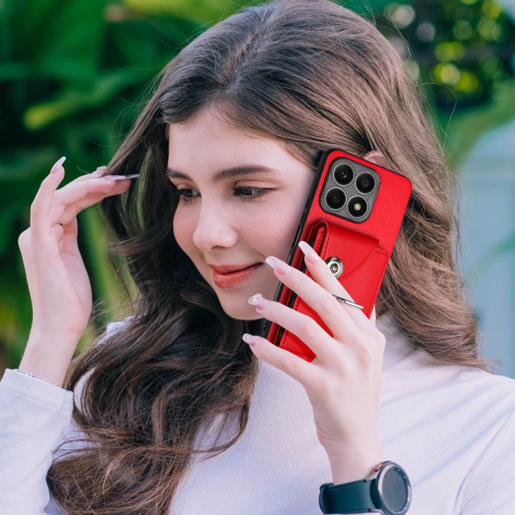 For Honor X8a Organ Card Bag Ring Holder PU Phone Case(Red)