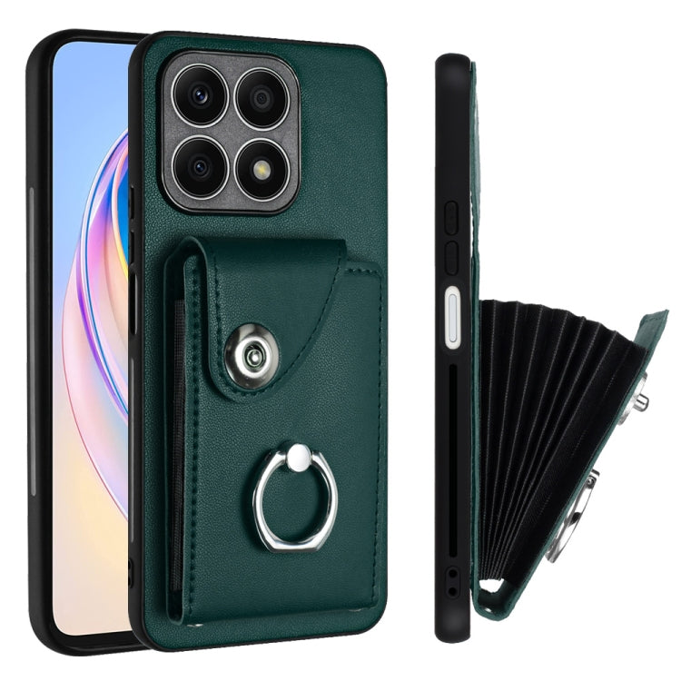 For Honor X8a Organ Card Bag Ring Holder PU Phone Case(Green)