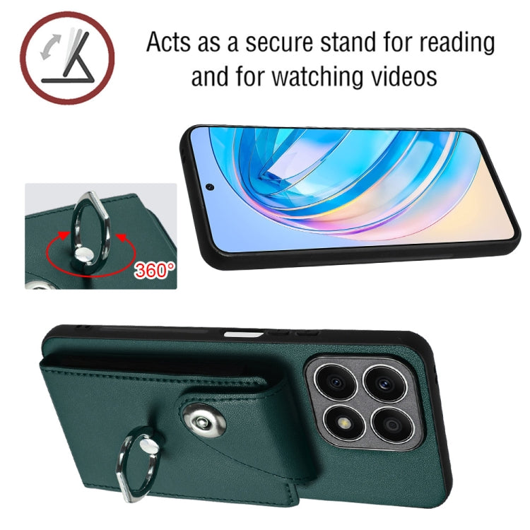 For Honor X8a Organ Card Bag Ring Holder PU Phone Case(Green)