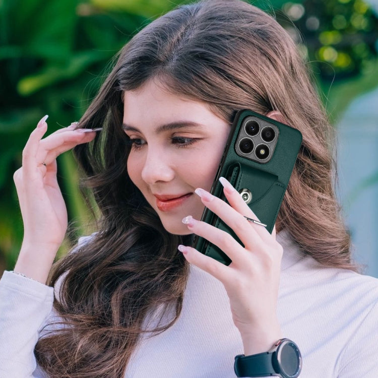 For Honor X8a Organ Card Bag Ring Holder PU Phone Case(Green)