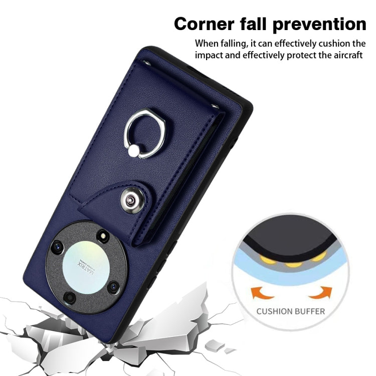 For Honor X9a / Magic5 Lite Organ Card Bag Ring Holder PU Phone Case(Blue)