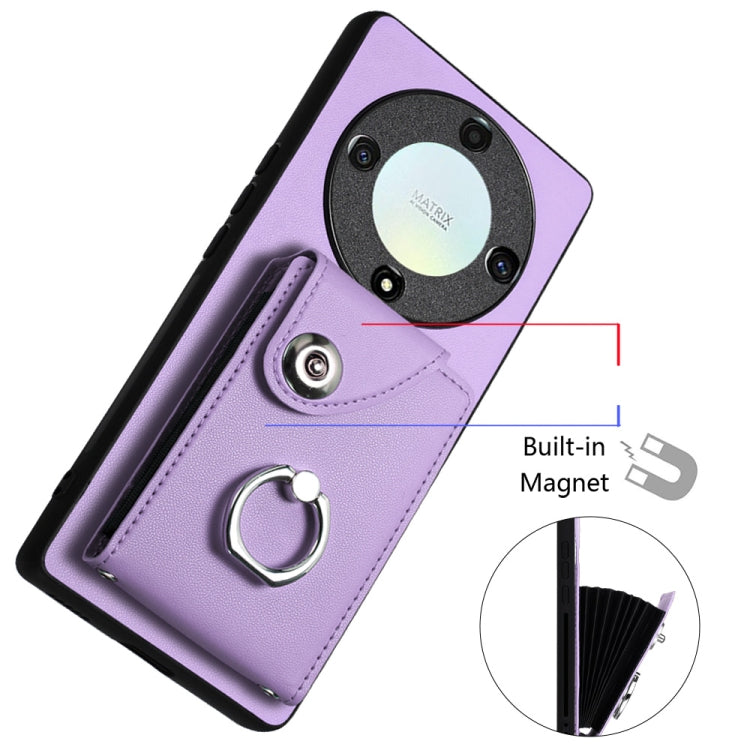 For Honor X9a / Magic5 Lite Organ Card Bag Ring Holder PU Phone Case(Purple)