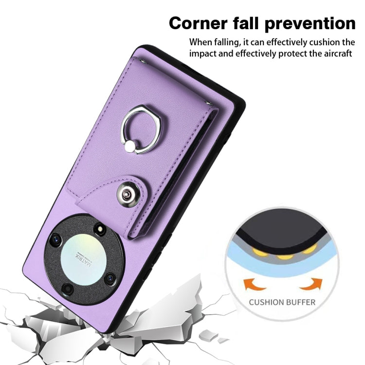 For Honor X9a / Magic5 Lite Organ Card Bag Ring Holder PU Phone Case(Purple)
