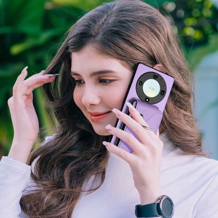 For Honor X9a / Magic5 Lite Organ Card Bag Ring Holder PU Phone Case(Purple)