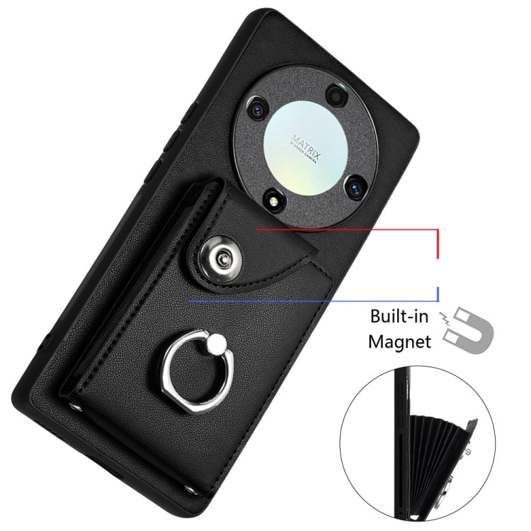 For Honor X9a / Magic5 Lite Organ Card Bag Ring Holder PU Phone Case(Black)