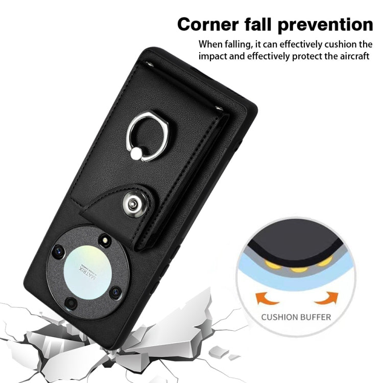 For Honor X9a / Magic5 Lite Organ Card Bag Ring Holder PU Phone Case(Black)