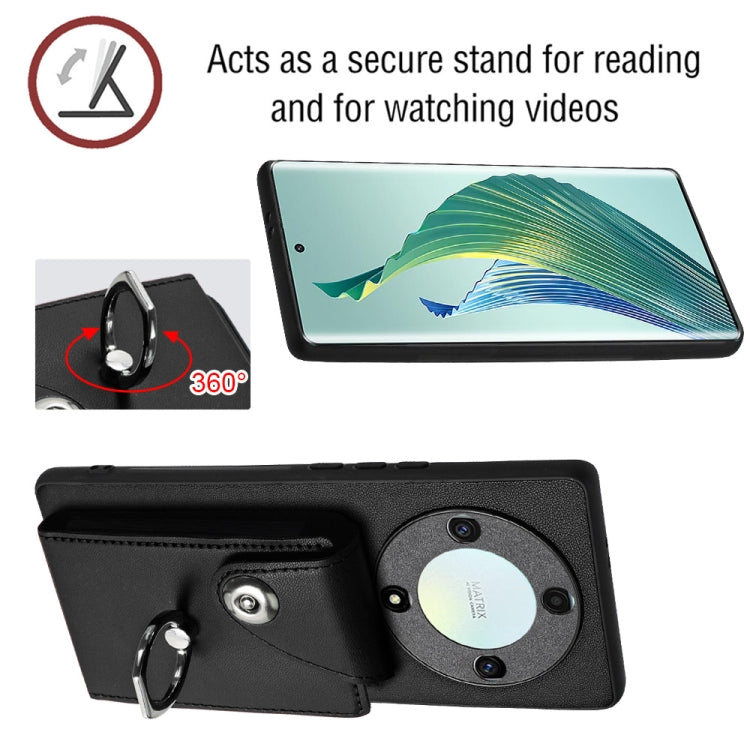 For Honor X9a / Magic5 Lite Organ Card Bag Ring Holder PU Phone Case(Black)