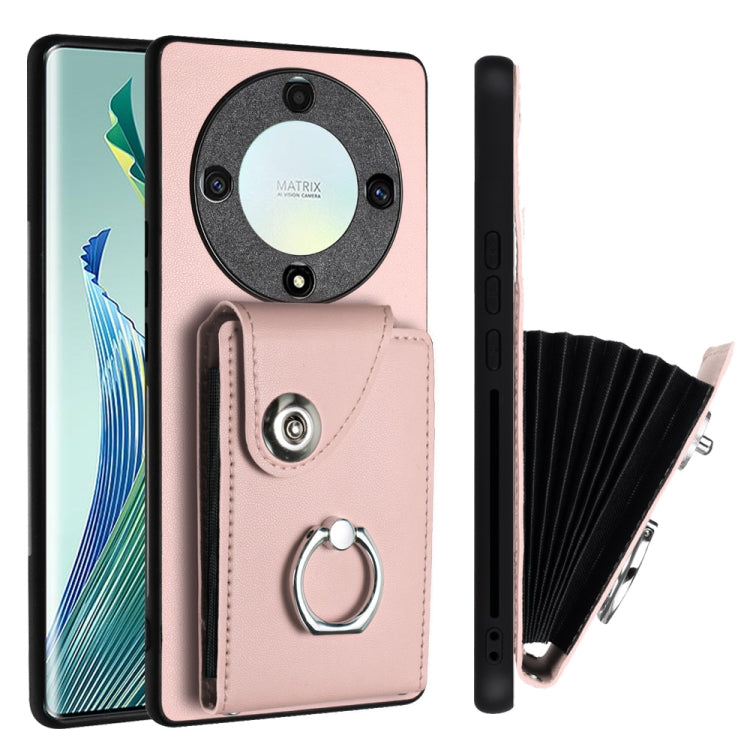For Honor X9a / Magic5 Lite Organ Card Bag Ring Holder PU Phone Case(Pink)
