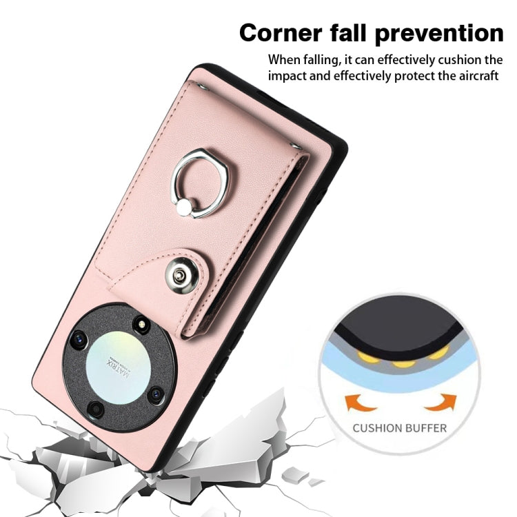 For Honor X9a / Magic5 Lite Organ Card Bag Ring Holder PU Phone Case(Pink)