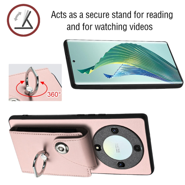 For Honor X9a / Magic5 Lite Organ Card Bag Ring Holder PU Phone Case(Pink)