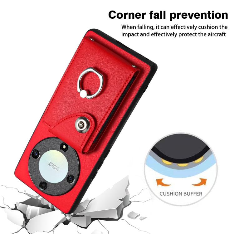 For Honor X9a / Magic5 Lite Organ Card Bag Ring Holder PU Phone Case(Red)