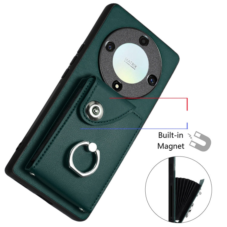 For Honor X9a / Magic5 Lite Organ Card Bag Ring Holder PU Phone Case(Green)