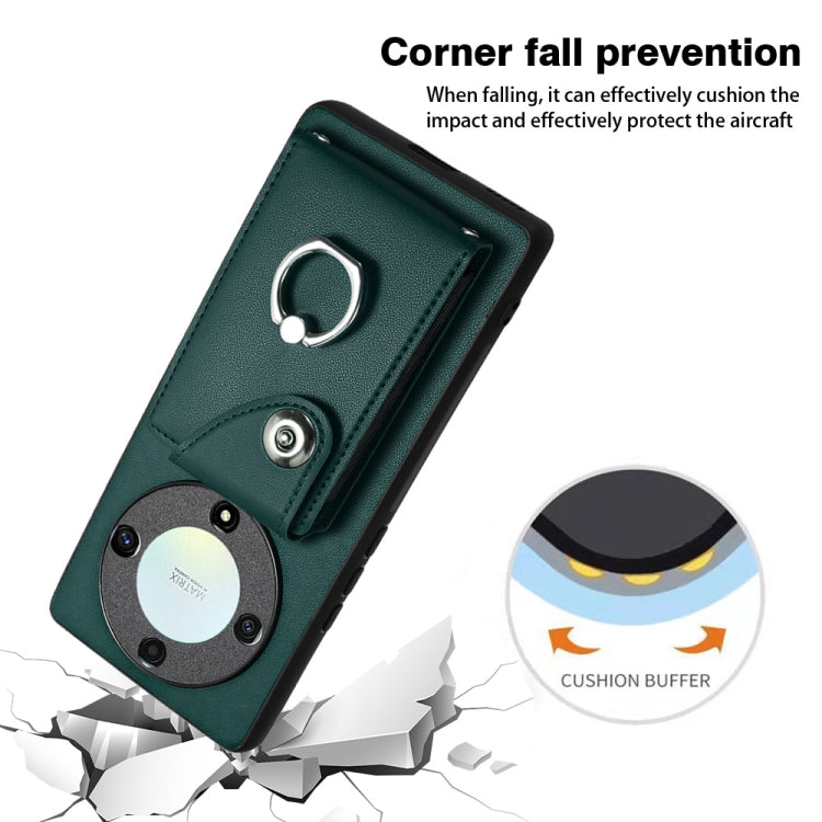 For Honor X9a / Magic5 Lite Organ Card Bag Ring Holder PU Phone Case(Green)