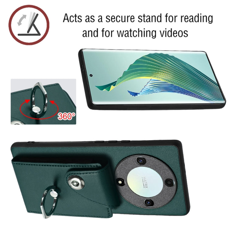 For Honor X9a / Magic5 Lite Organ Card Bag Ring Holder PU Phone Case(Green)