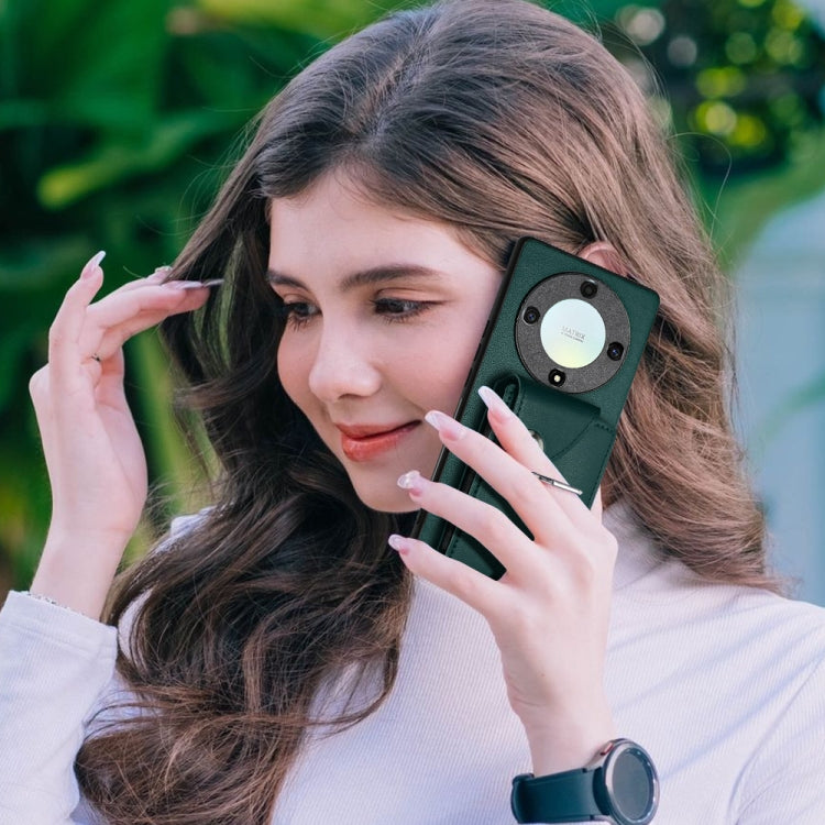 For Honor X9a / Magic5 Lite Organ Card Bag Ring Holder PU Phone Case(Green)