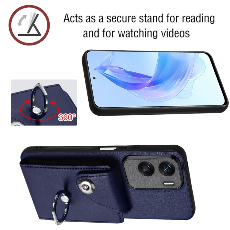 For Honor X50i / 90 Lite Organ Card Bag Ring Holder PU Phone Case(Blue)