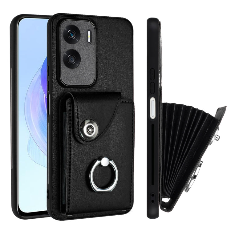 For Honor X50i / 90 Lite Organ Card Bag Ring Holder PU Phone Case(Black)