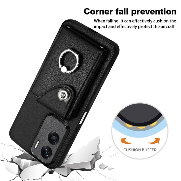 For Honor X50i / 90 Lite Organ Card Bag Ring Holder PU Phone Case(Black)