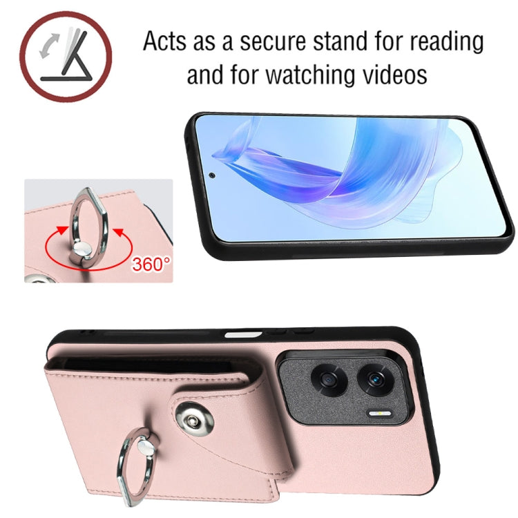 For Honor X50i / 90 Lite Organ Card Bag Ring Holder PU Phone Case(Pink)