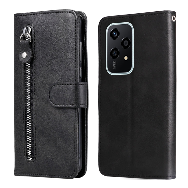 For Honor 200 Lite 5G Global Fashion Calf Texture Zipper Leather Phone Case(Black)