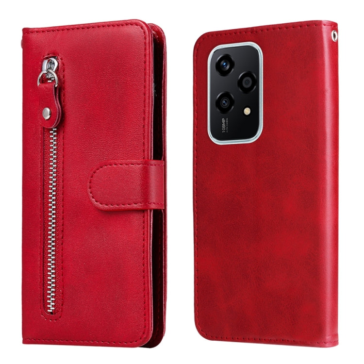 For Honor 200 Lite 5G Global Fashion Calf Texture Zipper Leather Phone Case(Red)