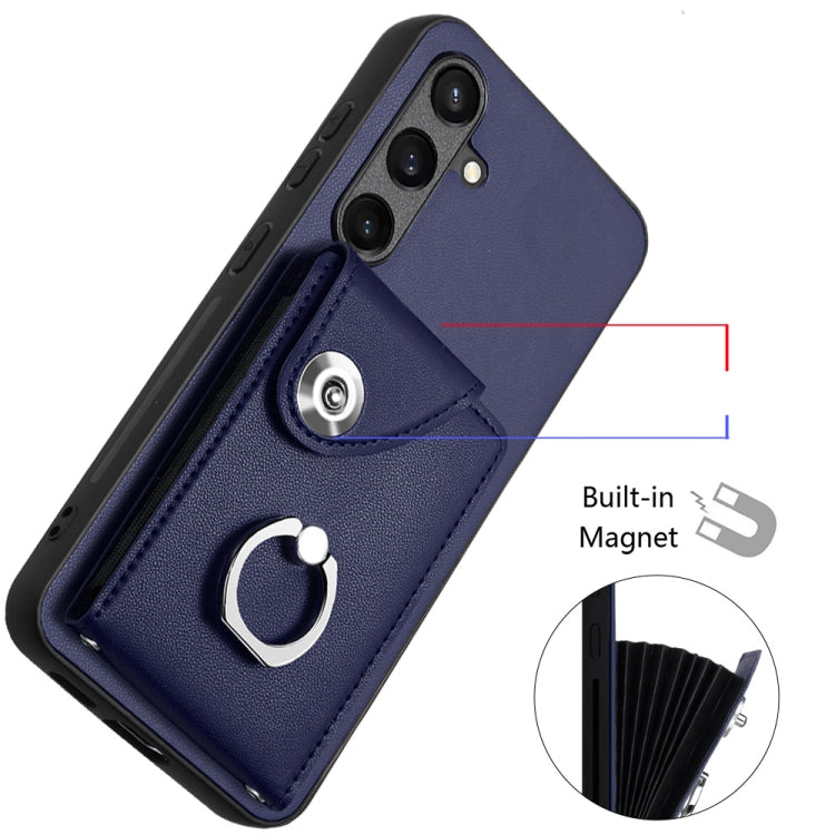 For Samsung Galaxy S24 5G Organ Card Bag Ring Holder PU Phone Case(Blue)