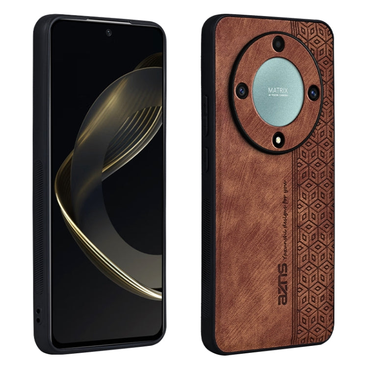 For Honor X9a AZNS 3D Embossed Skin Feel Phone Case(Brown)