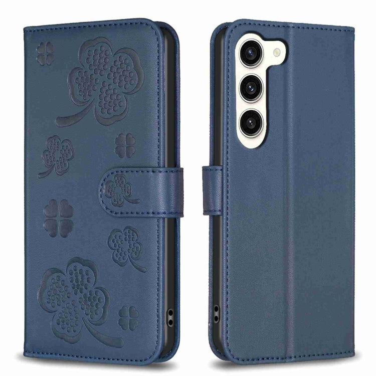 For Samsung Galaxy S24 5G Four-leaf Embossed Leather Phone Case(Blue)