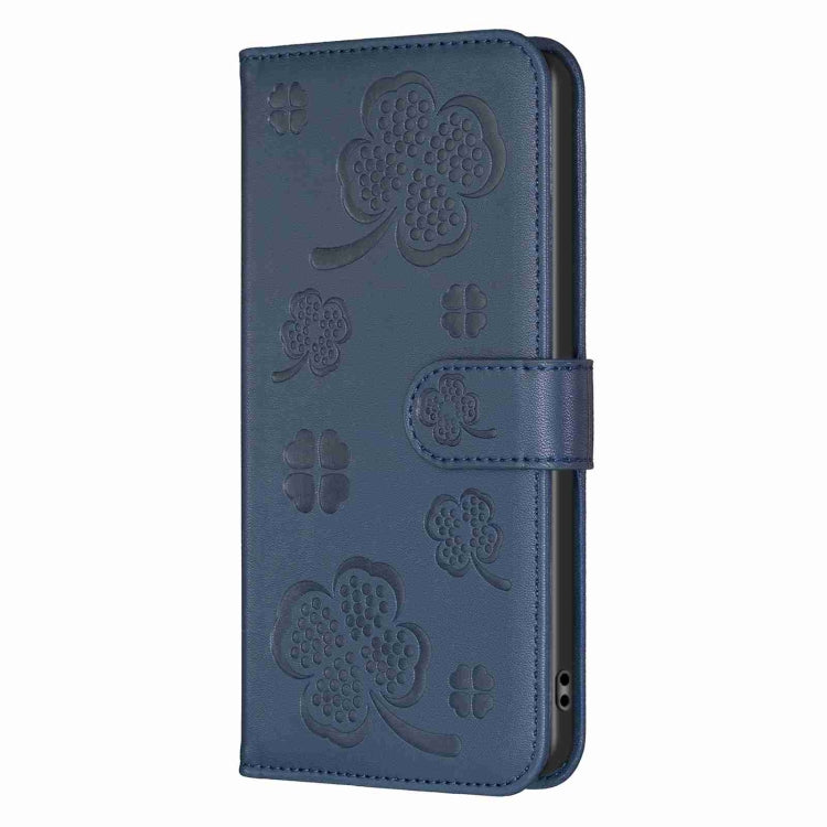 For Samsung Galaxy S24 5G Four-leaf Embossed Leather Phone Case(Blue)