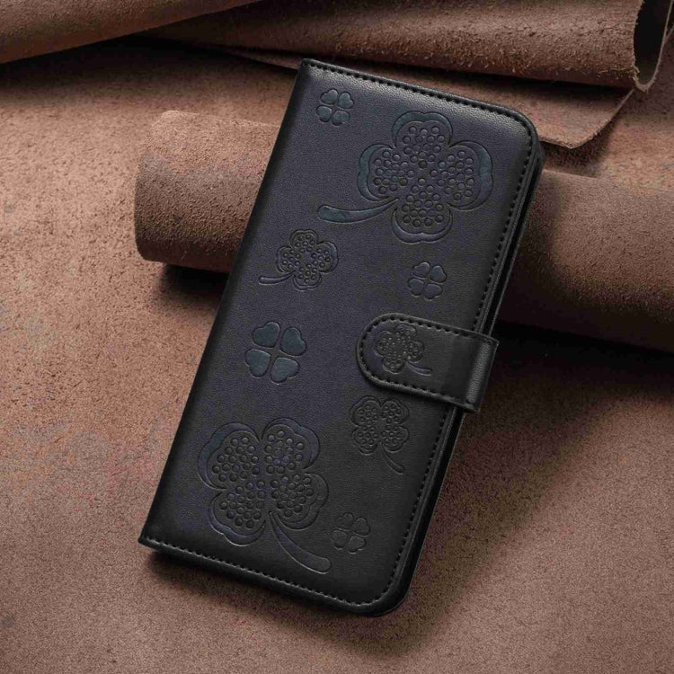 For Samsung Galaxy S24 5G Four-leaf Embossed Leather Phone Case(Black)